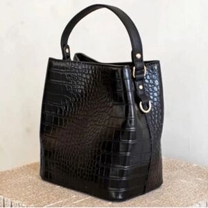 NWT AOTA Black Crossbody Vegan Leather Bag Crocodile Texture $188 Retail